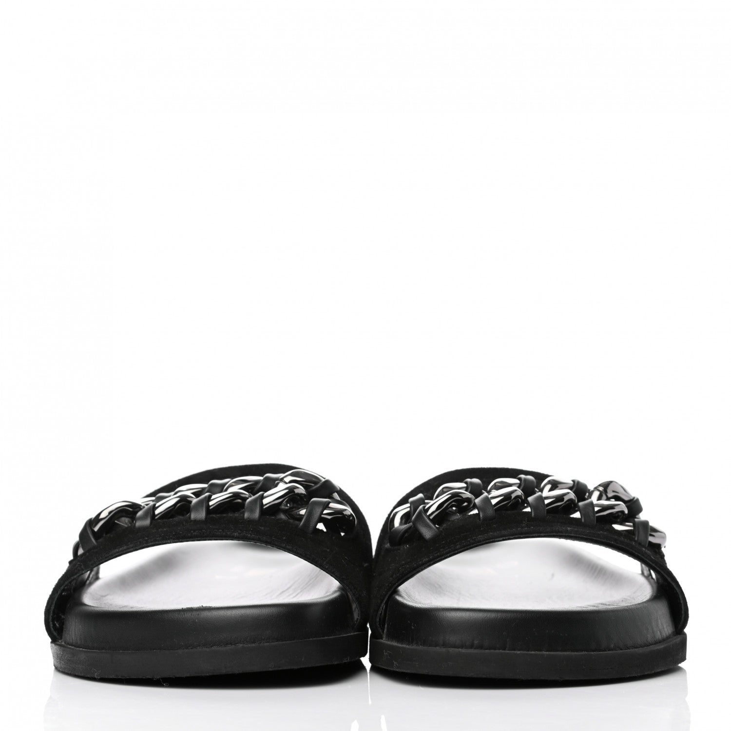 Valentino Garavani Suede Chain Flat Slide Sandals 36 Black 2 of 8