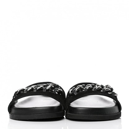 Valentino Garavani Suede Chain Flat Slide Sandals 36 Black 2 of 8