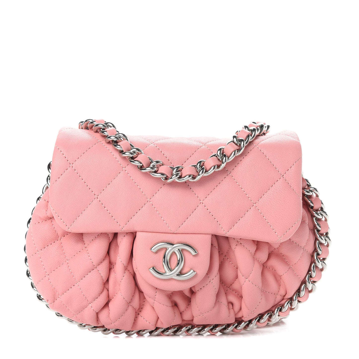 Washed Lambskin Quilted Mini Chain Around Messenger Pink
