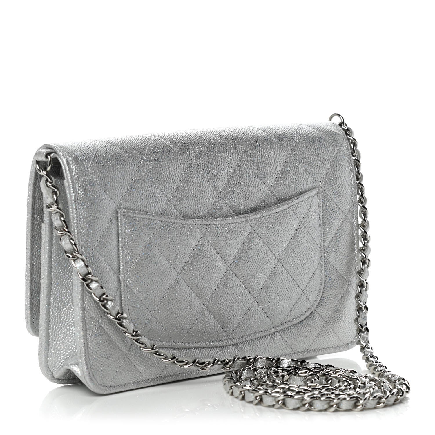 Chanel Glittered Metallic Caviar Quilted Wallet On Chain WOC Silver 3 of 11
