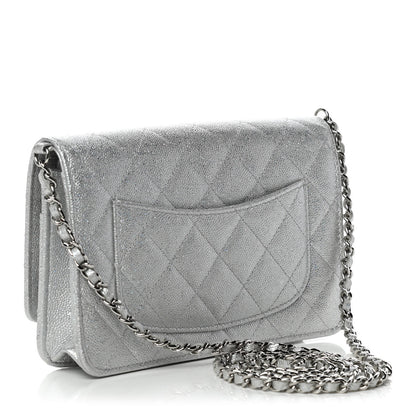 Chanel Glittered Metallic Caviar Quilted Wallet On Chain WOC Silver 3 of 11