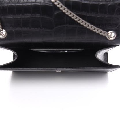 Saint Laurent Calfskin Crocodile Embossed Medium Classic Monogram Kate Tassel Satchel Black 5 of 9