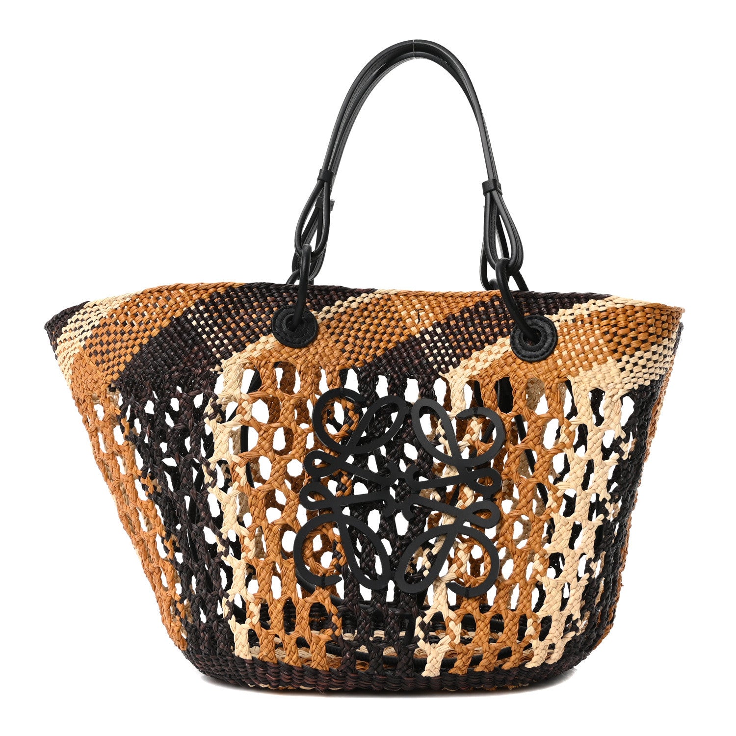 Loewe Raffia Calfskin Palm Anagram Basket Tote Bag Brown Multicolor 1 of 9