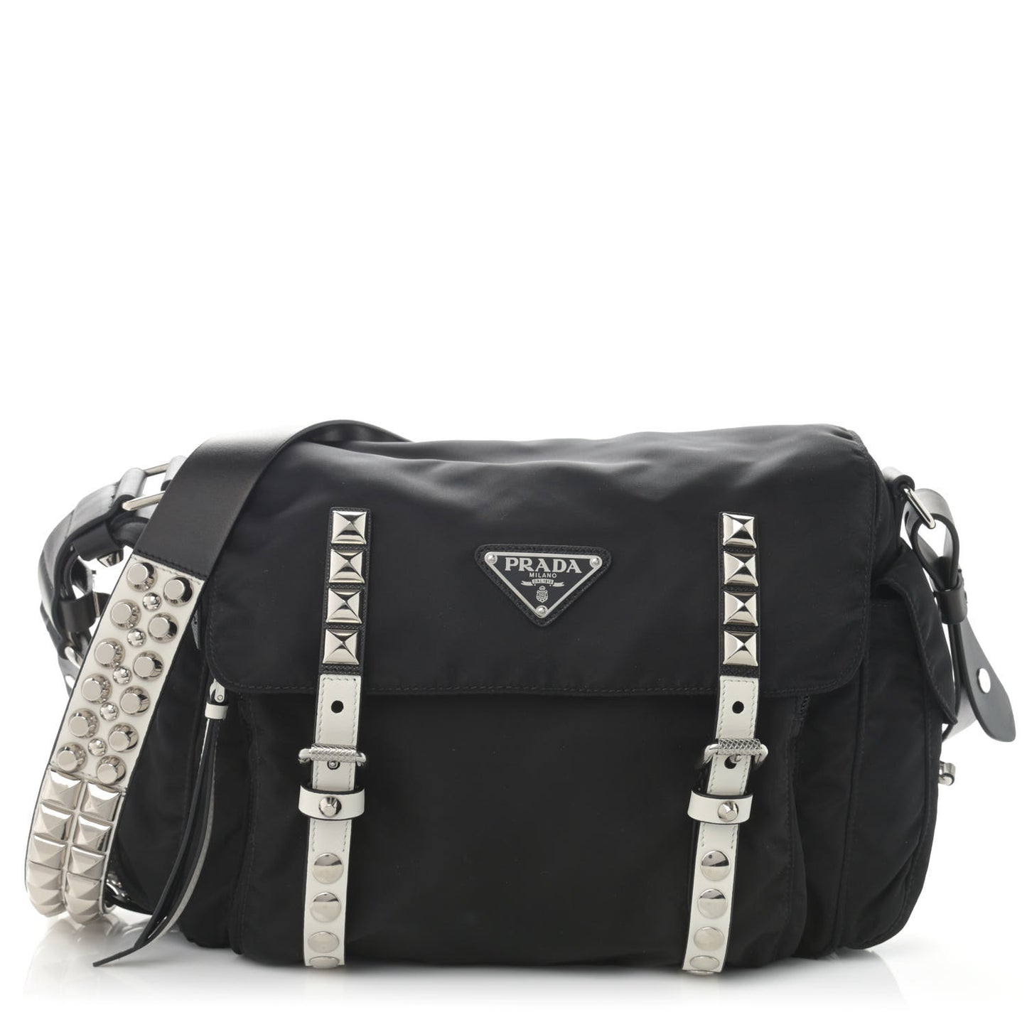 Nylon New Vela Studded Messenger Black White
