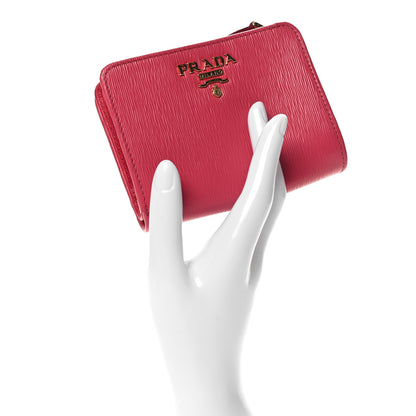 Prada Vitello Move Metal Compact Wallet Peonia 2 of 8
