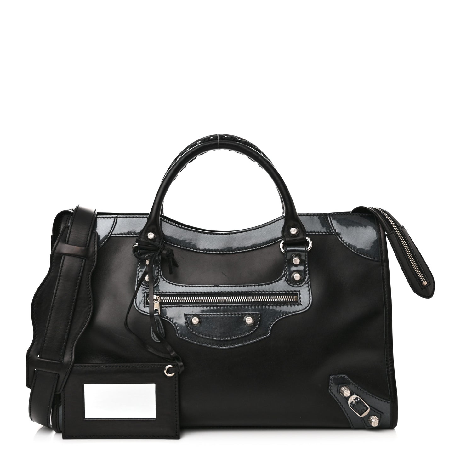 Smooth Calfskin Metallic Patent Giant 12 Silver Hardware City Black Gris