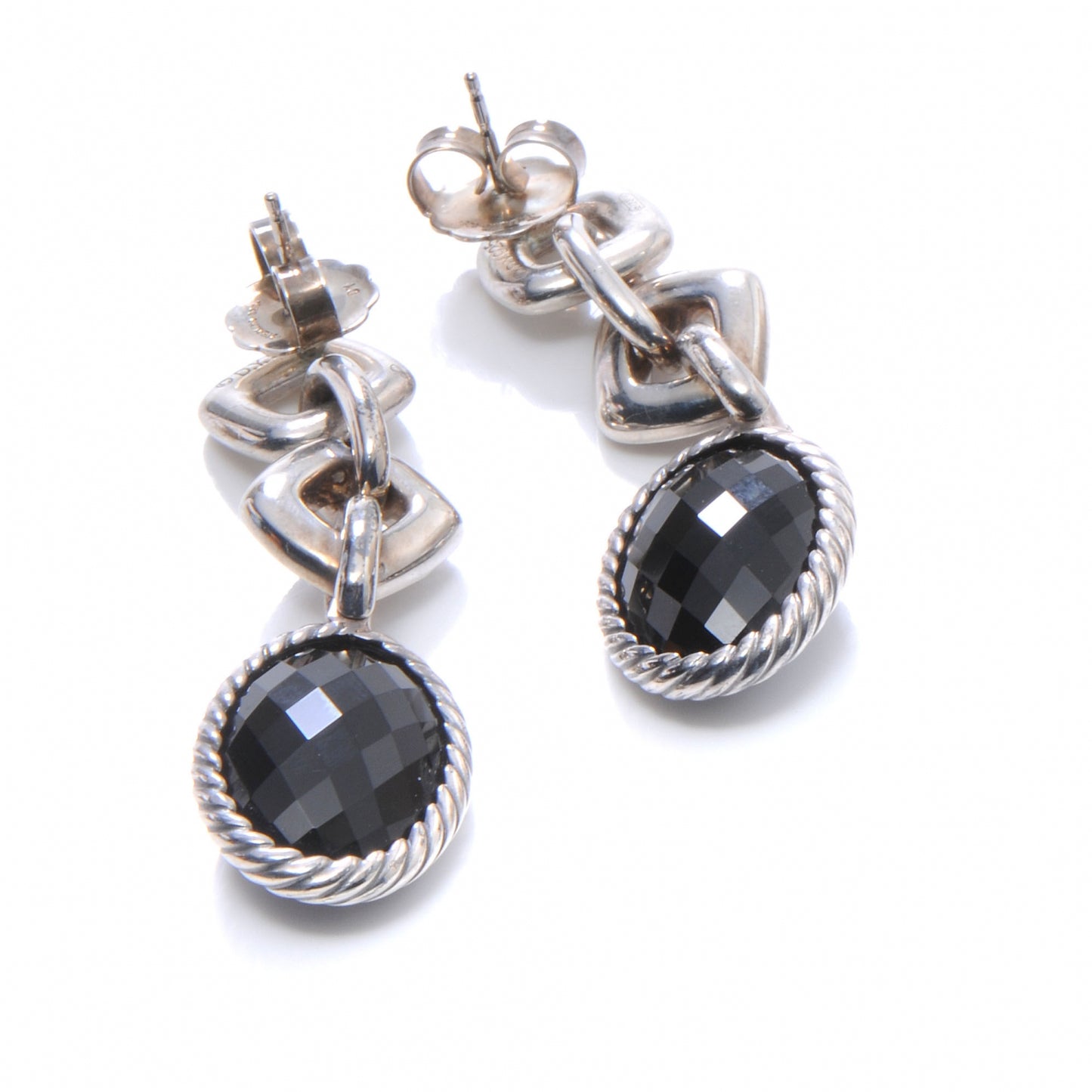 Sterling Silver Renaissance Black Onyx Diamonds Drop Earrings
