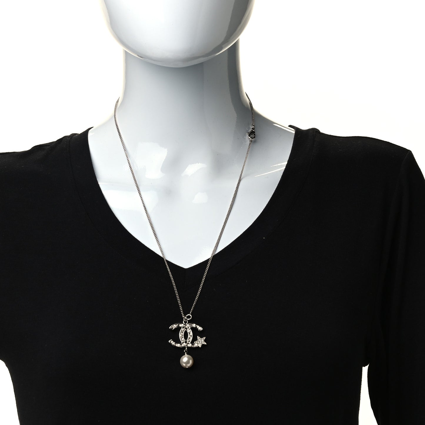 Crystal CC Star Pearl Drop Necklace Silver