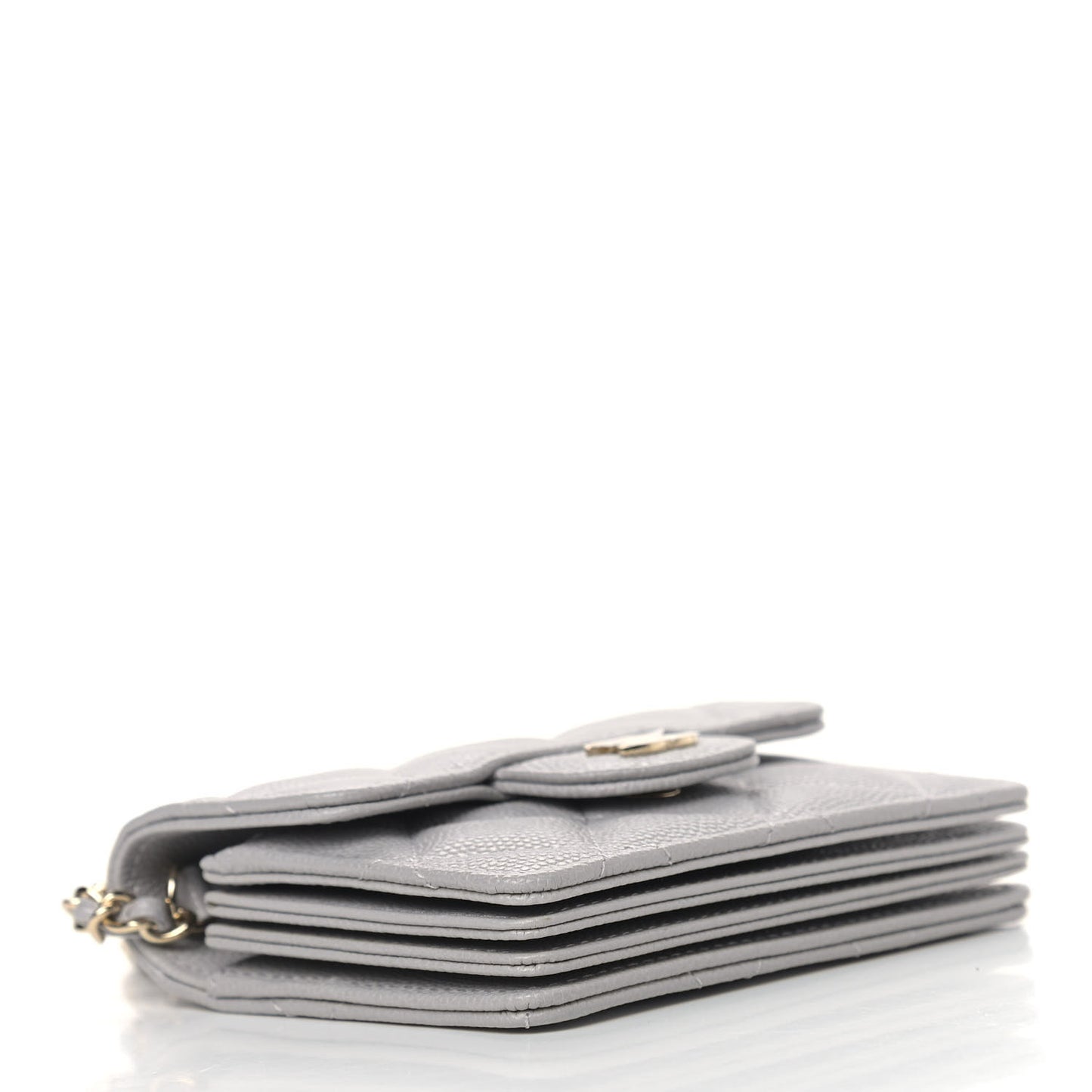 Caviar Quilted Flap Card Holder On Chain Grey