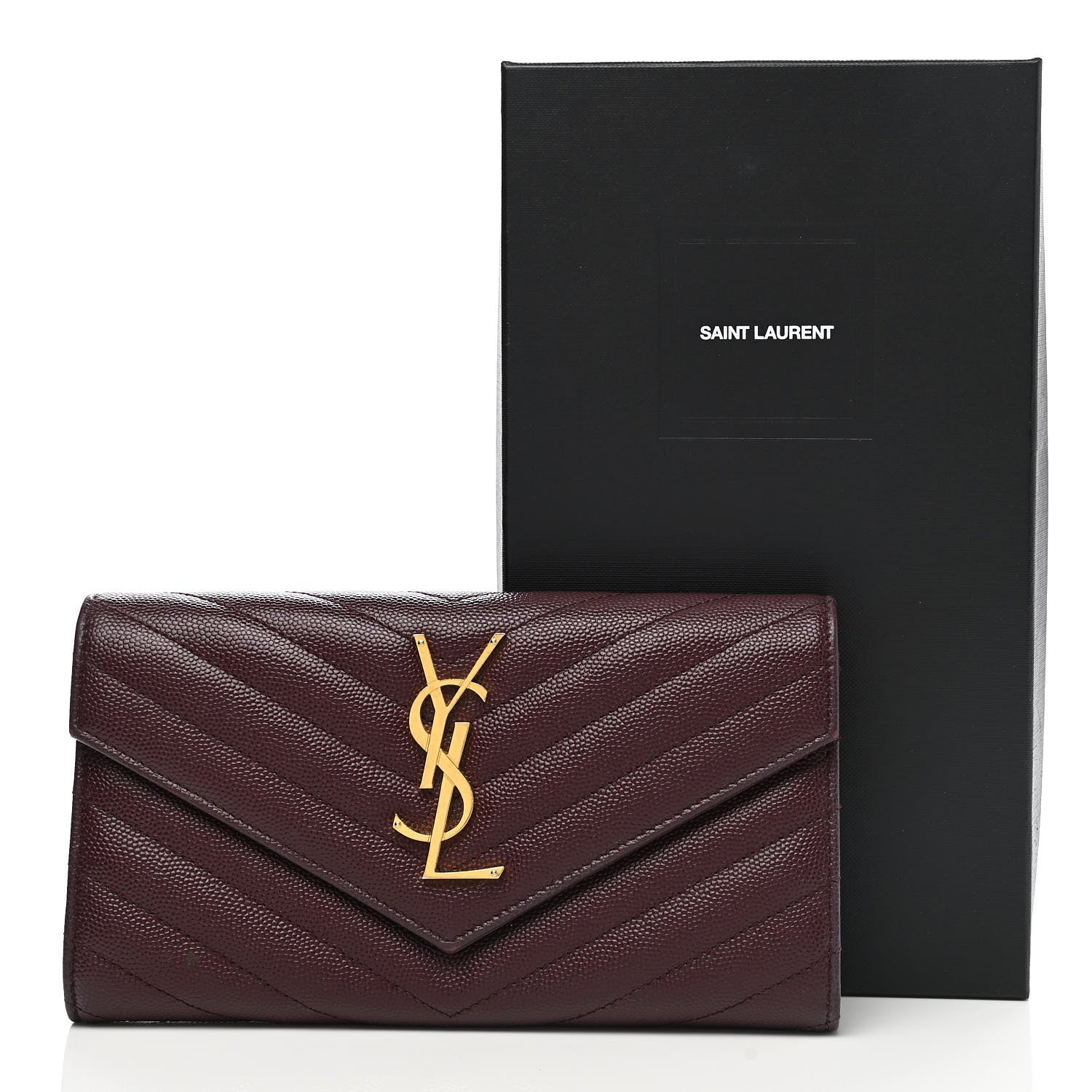 Saint Laurent Grain De Poudre Matelasse Chevron Monogram Flap Wallet Rouge Legion 12 of 12