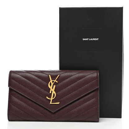 Saint Laurent Grain De Poudre Matelasse Chevron Monogram Flap Wallet Rouge Legion 12 of 12