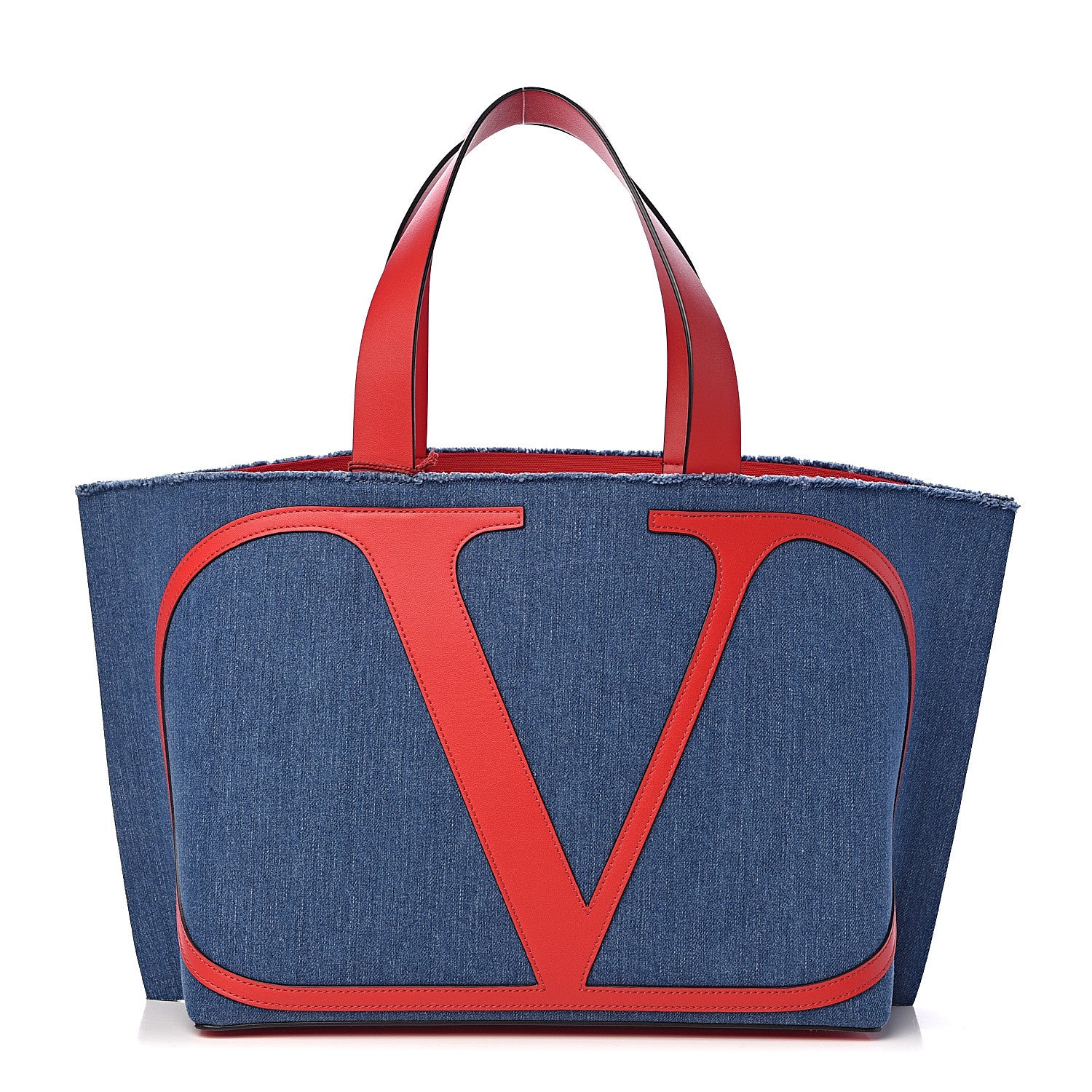 Valentino Garavani Denim Small Escape Tote Blue Red 3 of 11