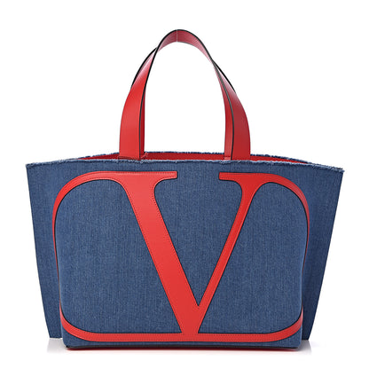 Valentino Garavani Denim Small Escape Tote Blue Red 3 of 11