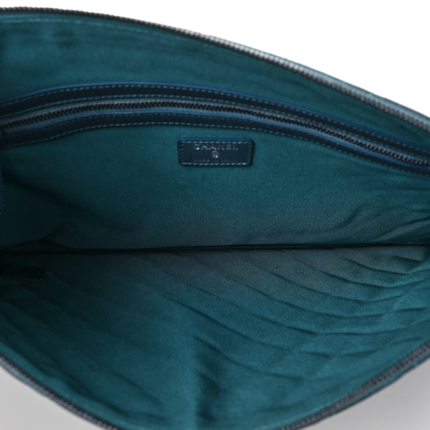 Iridescent Lambskin Quilted Large Cosmetic Case Turquoise