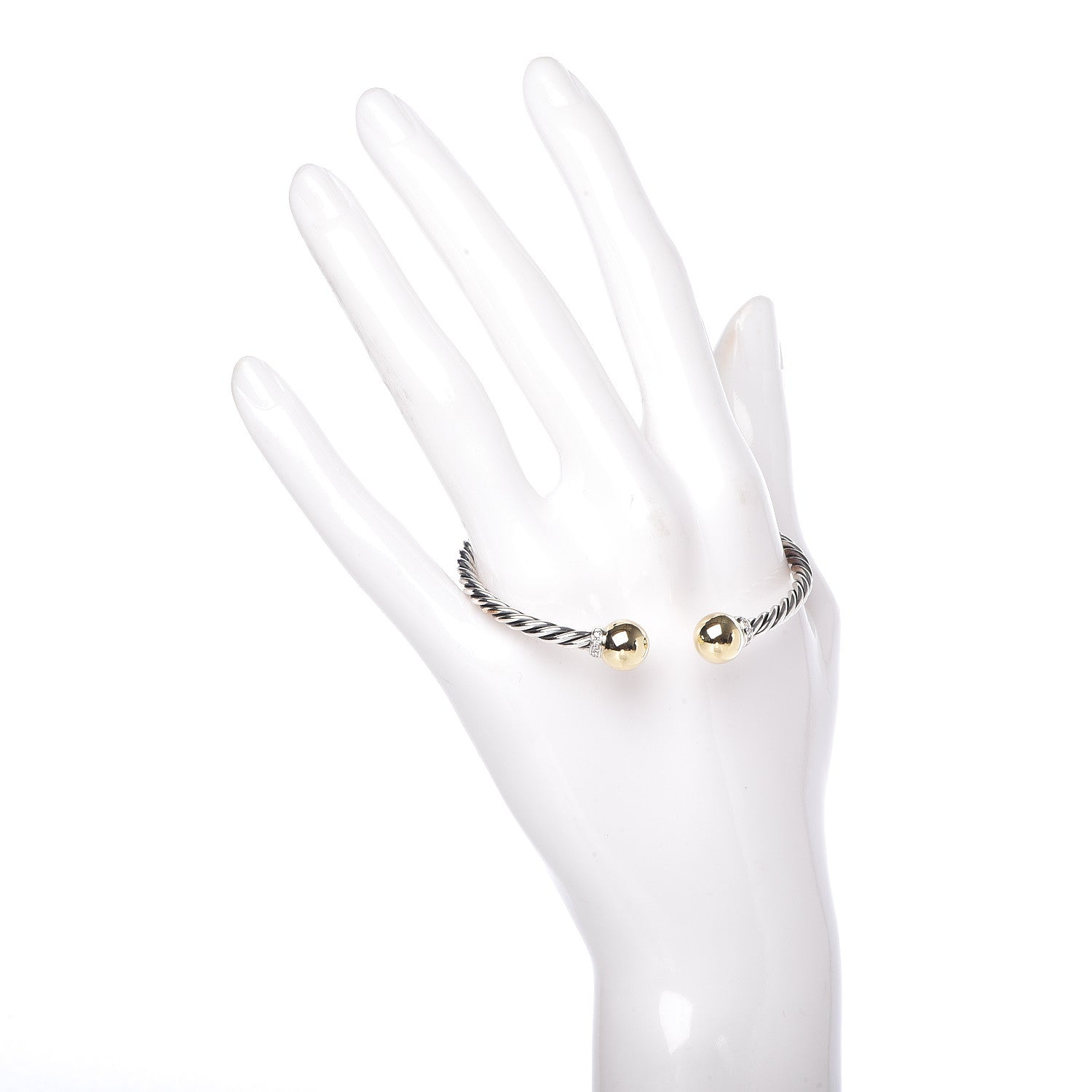 David Yurman Sterling Silver 18K Yellow Gold Diamond 9mm Solari Bead Bracelet 2 of 4