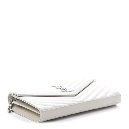 Saint Laurent Grain De Poudre Matelasse Chevron Monogram Chain Wallet Optical White 4 of 10