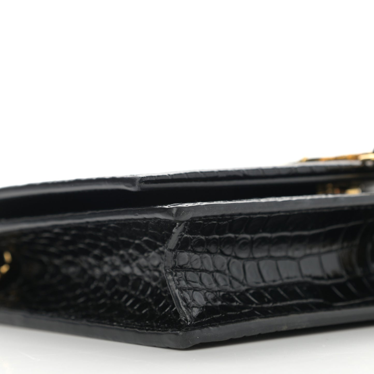 Calfskin Crocodile Embossed Kate Monogram Tassel Chain Wallet Black