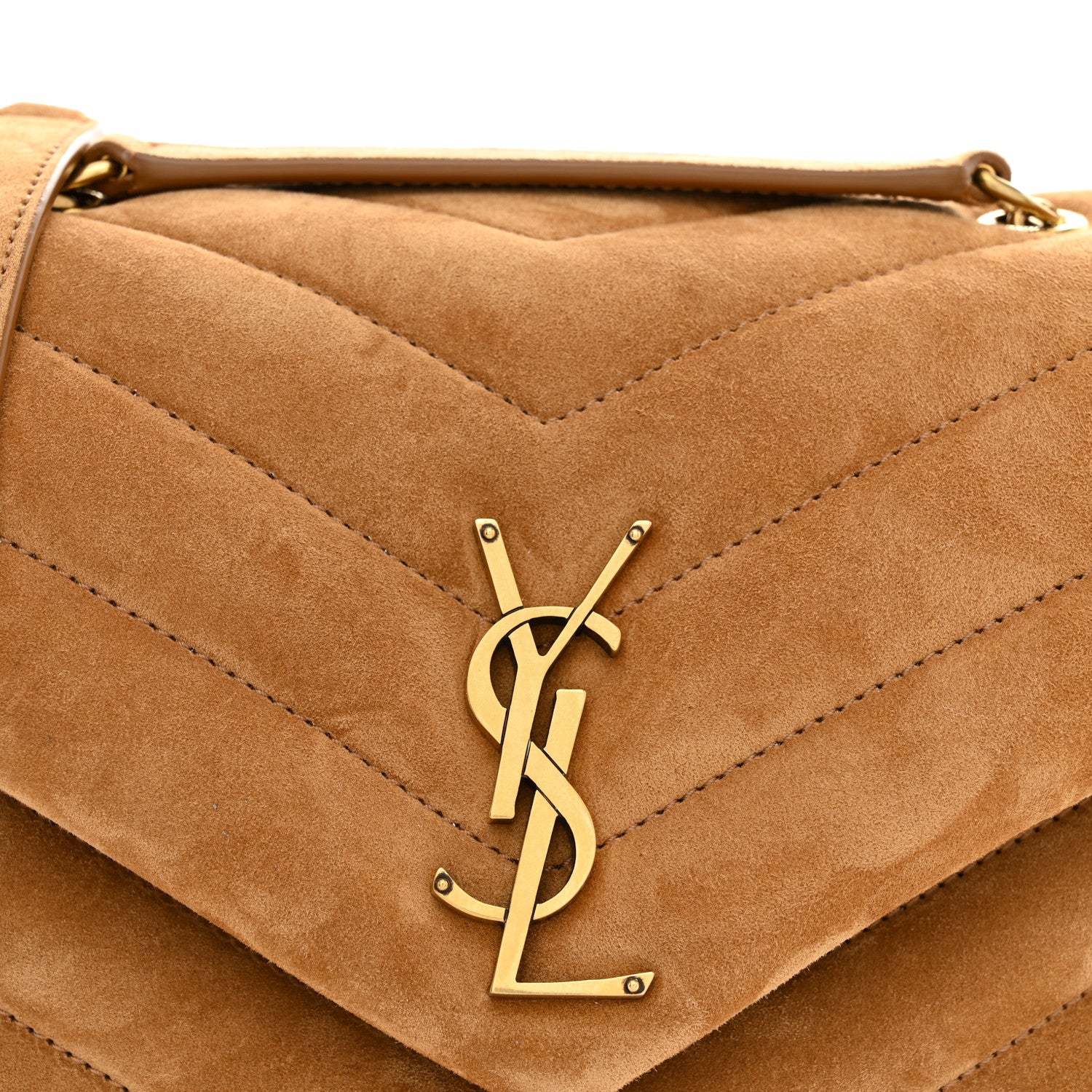 Saint Laurent Suede Calfskin Y Quilted Monogram Small Loulou Chain Satchel Cinnamon 8 of 11