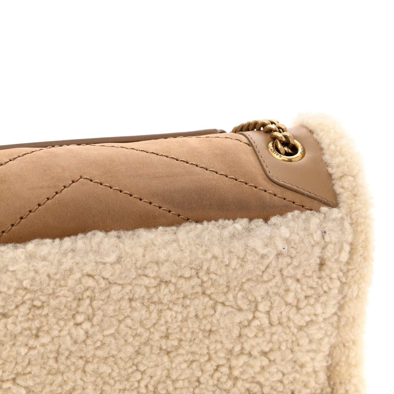 Saint Laurent Nubuck Shearling Monogram Baby Niki Chain Satchel Ivory Natural Tan 10 of 11