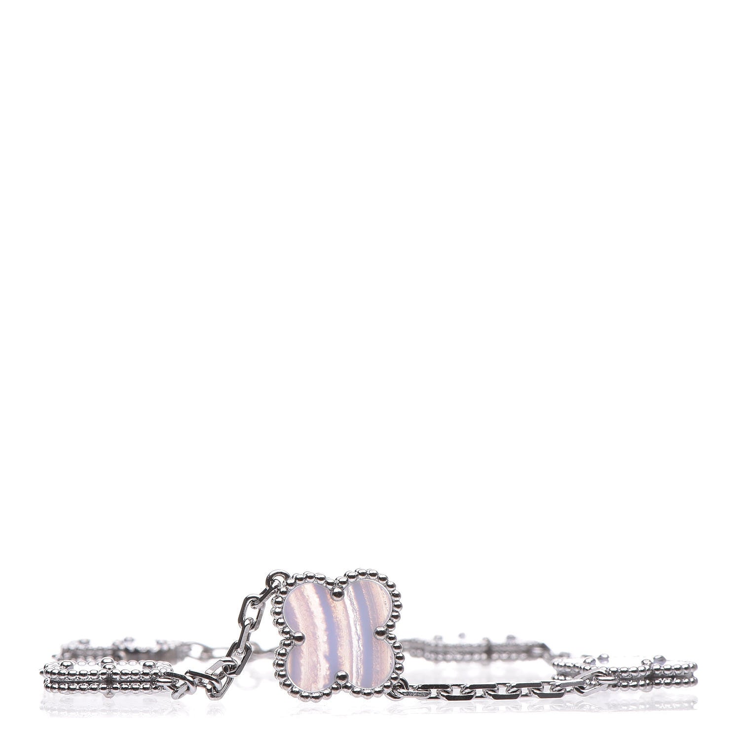 Van Cleef & Arpels 18K White Gold Chalcedony 5 Motifs Vintage Alhambra Bracelet 5 of 6