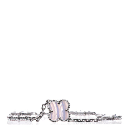 Van Cleef & Arpels 18K White Gold Chalcedony 5 Motifs Vintage Alhambra Bracelet 5 of 6