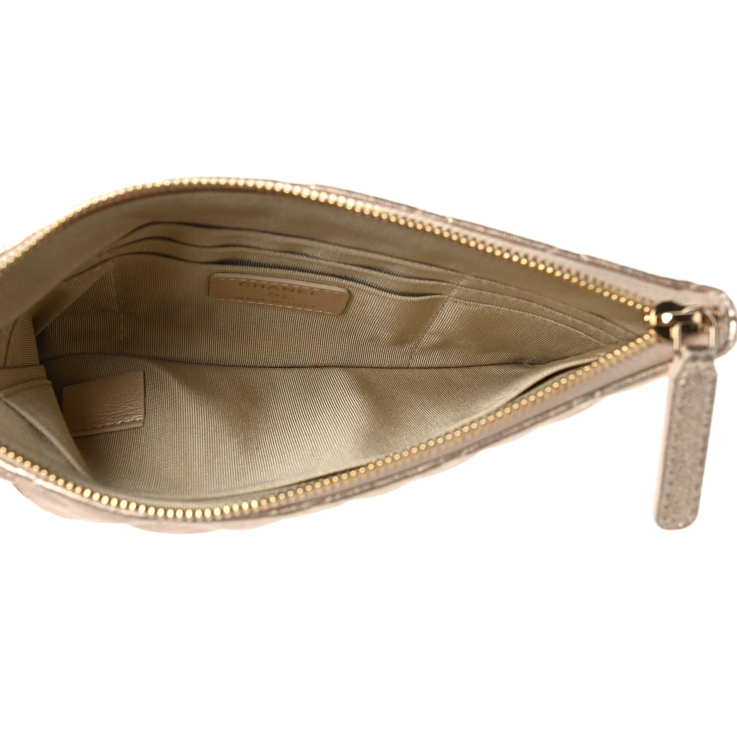 Metallic Lambskin Quilted Cosmetic Case Gold