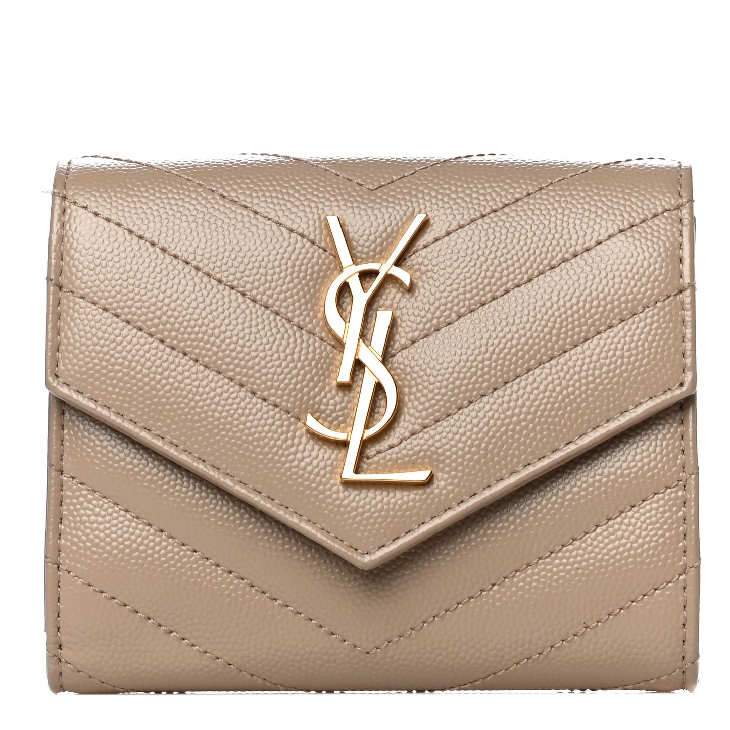 Grain De Poudre Matelasse Chevron Monogram Compact Tri Fold Wallet Dark Beige
