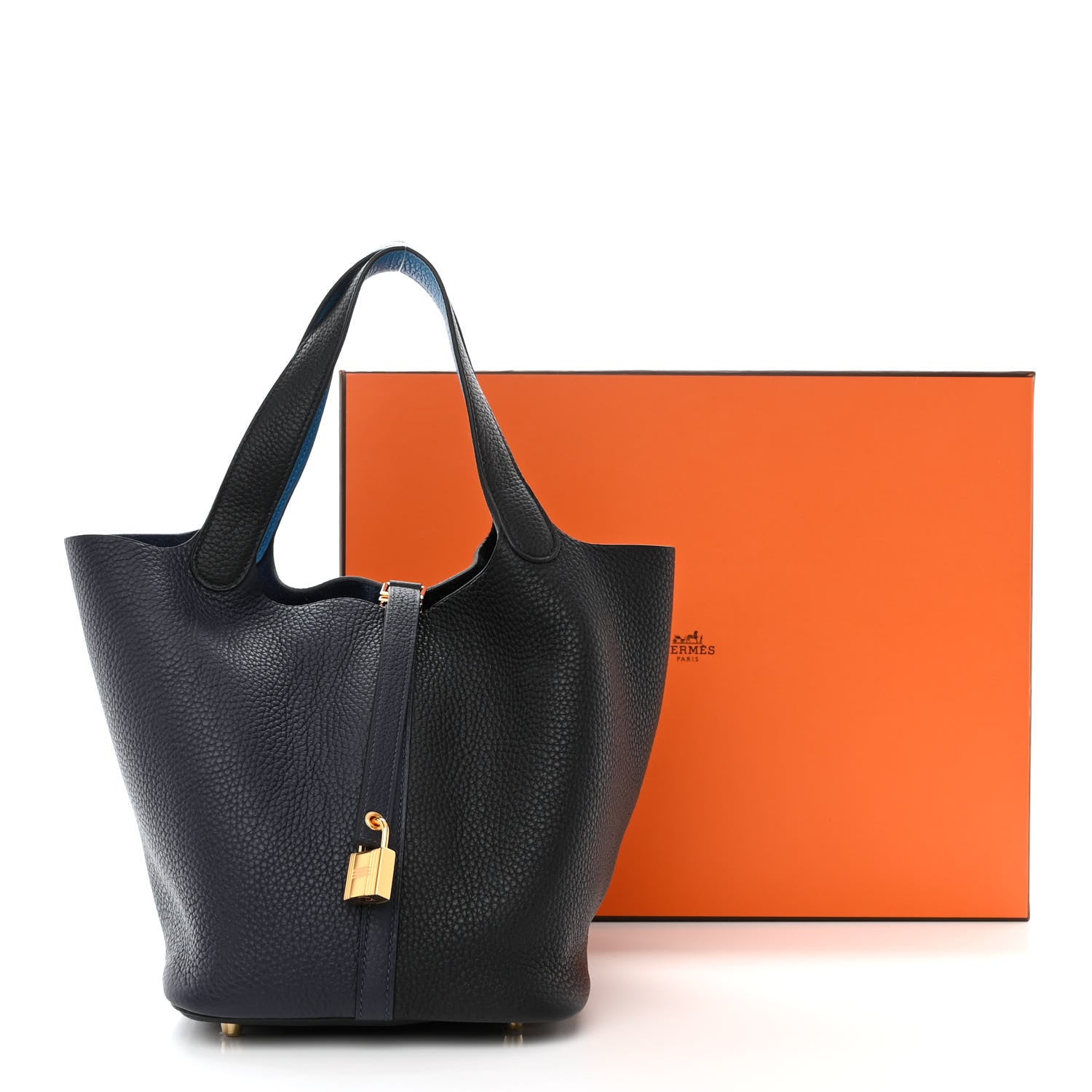 Hermes Taurillon Clemence Casaque Picotin Lock 22 MM Bleu Nuit Black Blue Frida 11 of 11