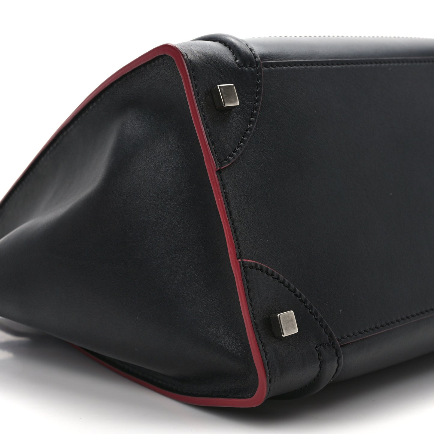 Smooth Calfskin Mini Luggage Black Pink Trim