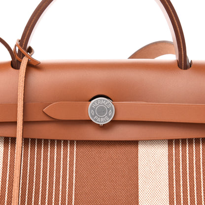 Hermes Vache Hunter Toile H Vibration Herbag Zip Retourne 31 PM Fauve Ecru Beige 11 of 12