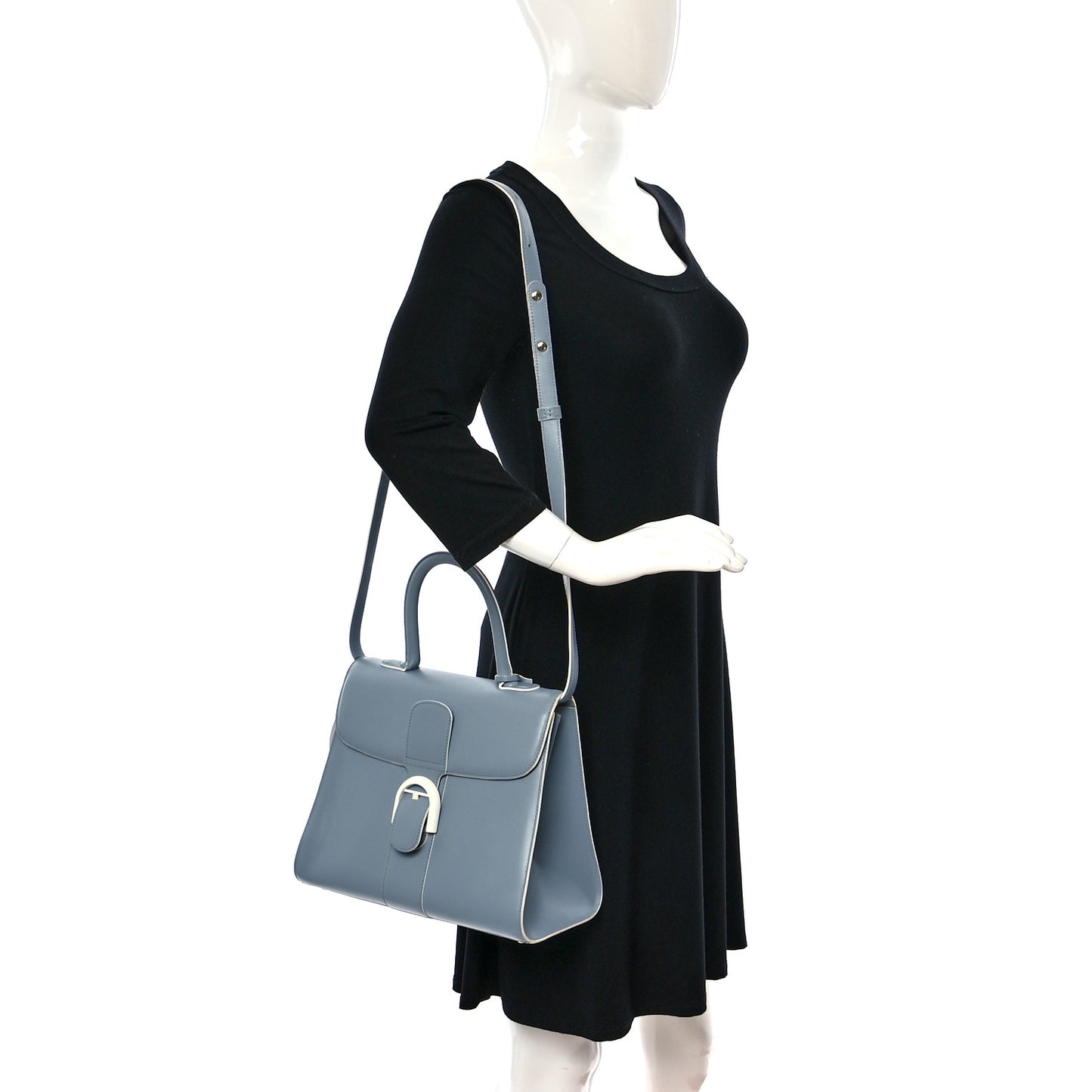 Calfskin MM Brillant Satchel Ice Blue