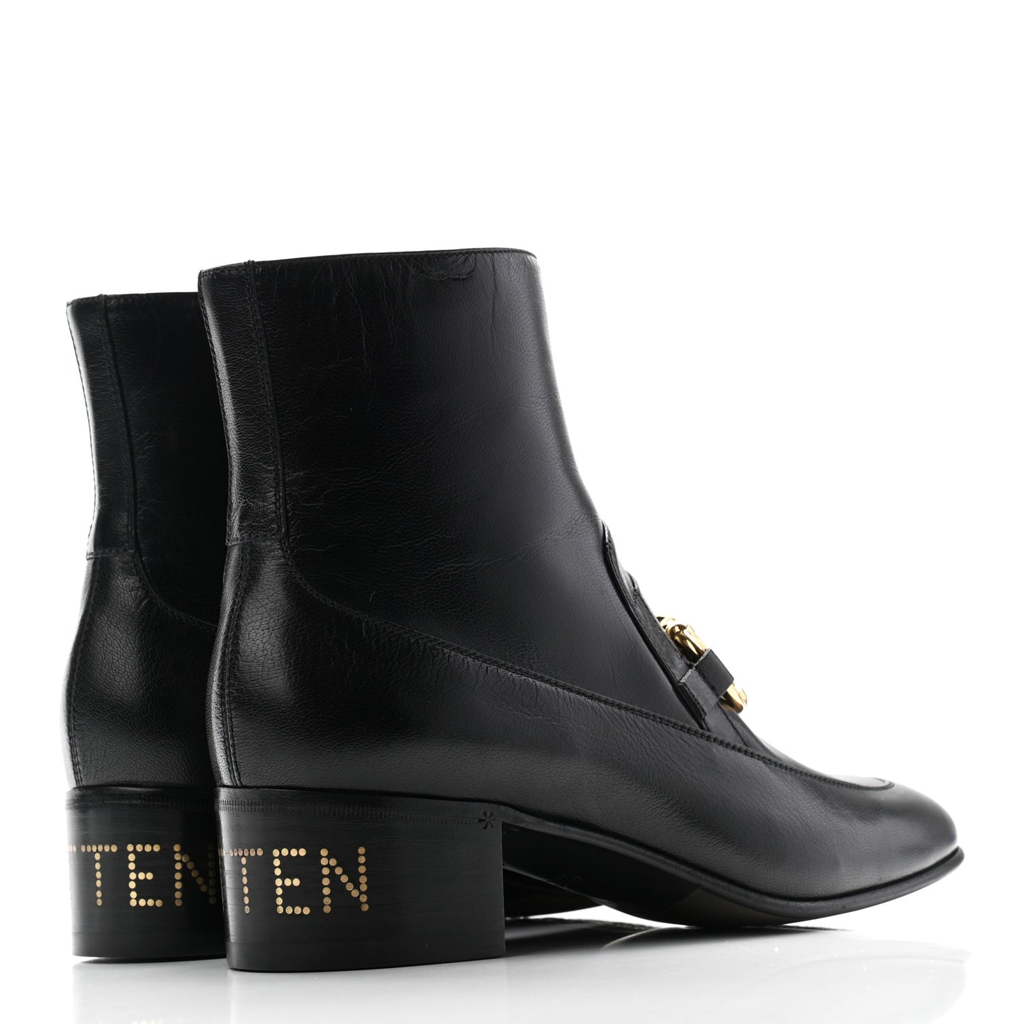 Goatskin Kitten Chain Horsebit Ankle Boots 40 Black