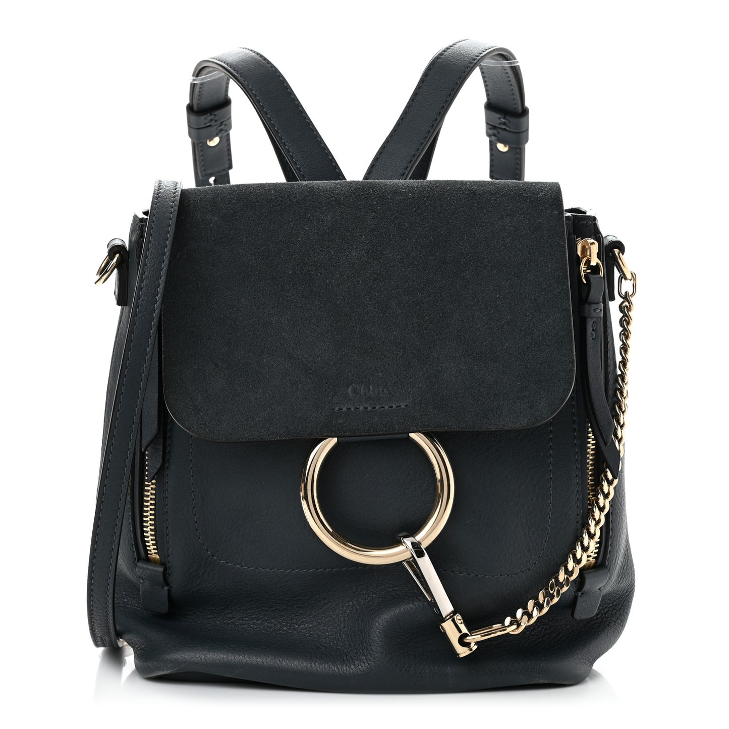 Suede Calfskin Small Faye Backpack Silver Blue