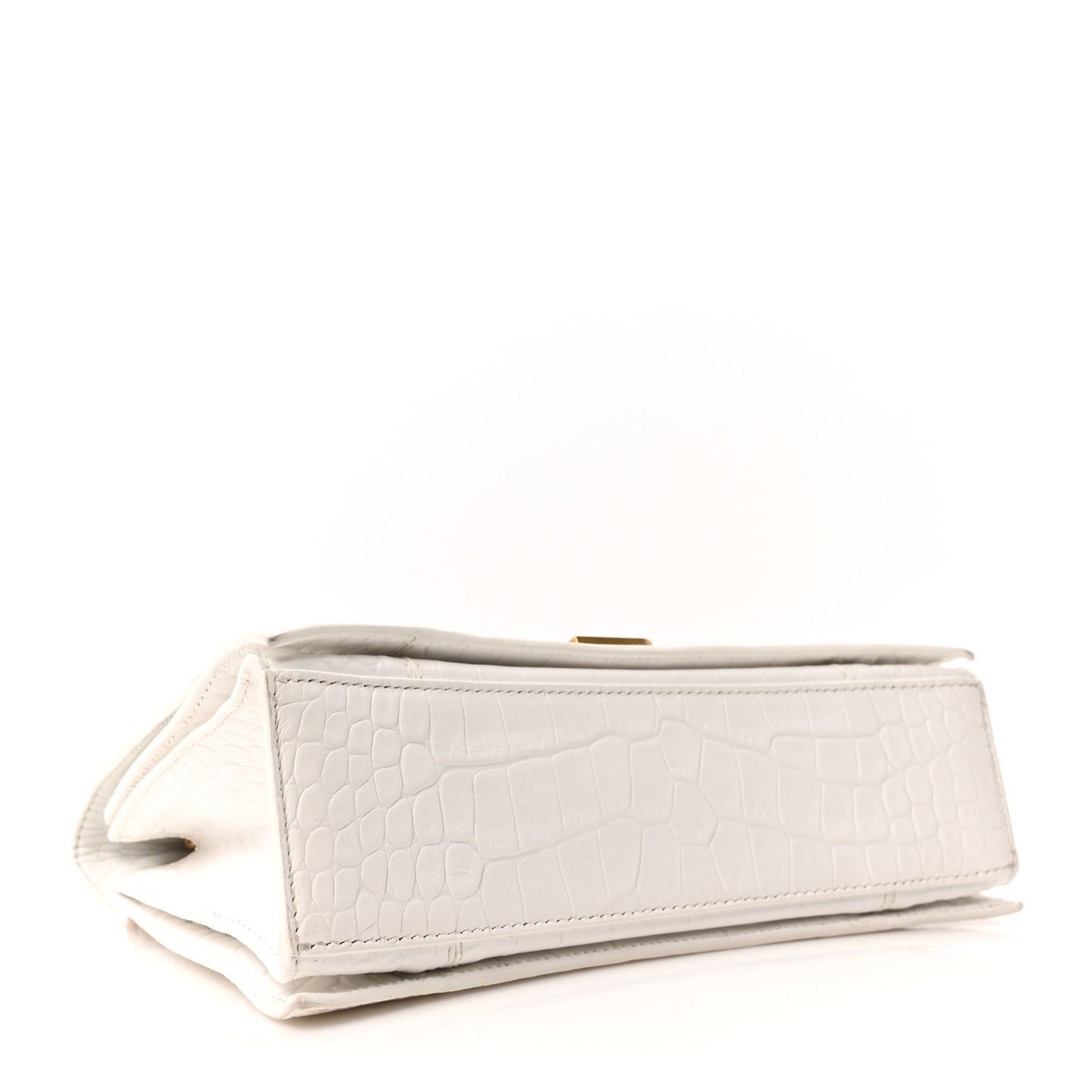 Extra Supple Calfskin Crocodile Embossed Small Crush Chain Bag Optic White