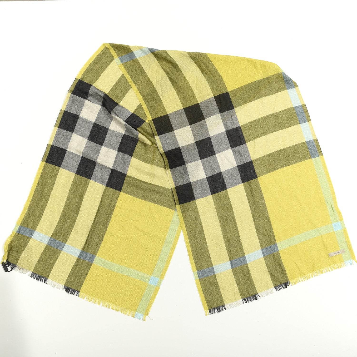 Burberry Silk Cashmere Half Mega Check Scarf Green Cream 2 of 4