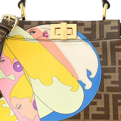Fendi Glazed Fabric Vitello FF 1974 Hairdo Girls Inlay Mini Peekaboo Iconic Satchel Mogano Panna Multicolor 7 of 9