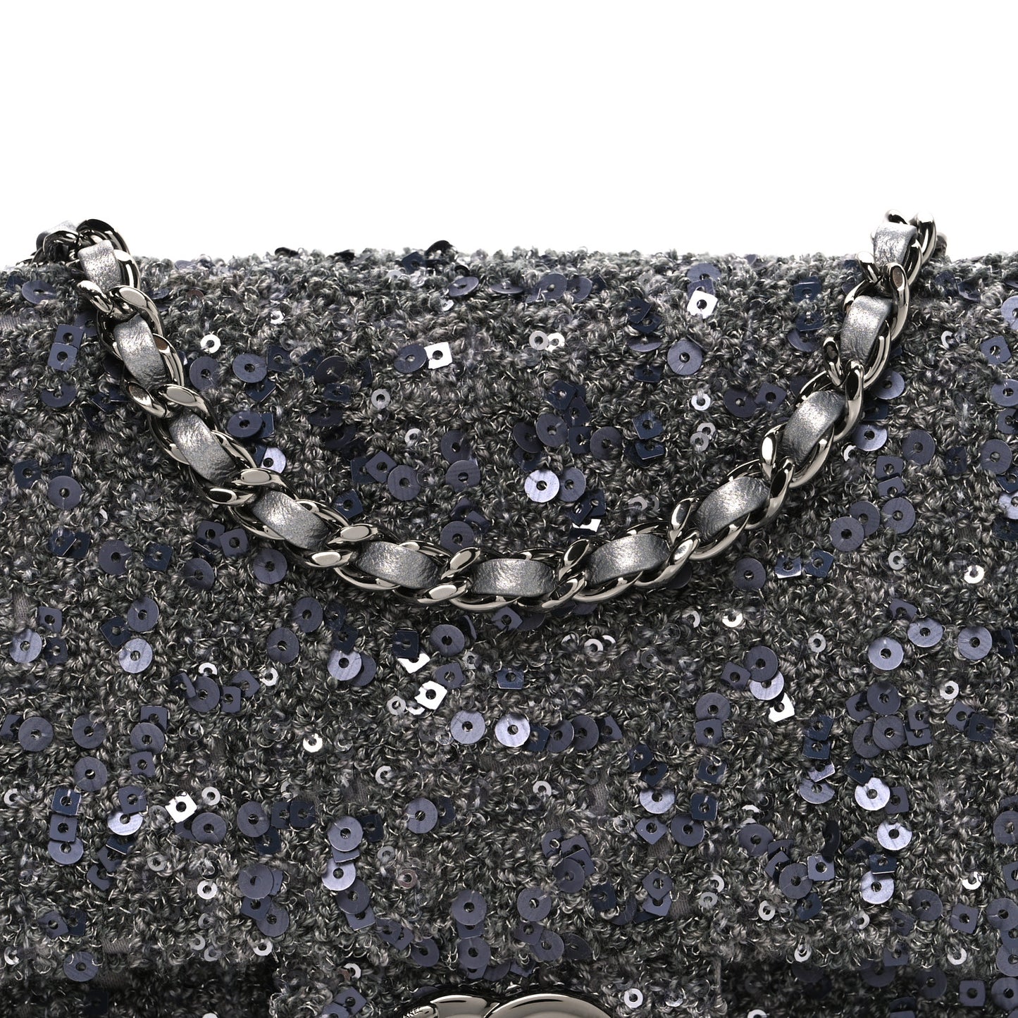 Sequin Quilted Small Single Flap Grey Dark Grey