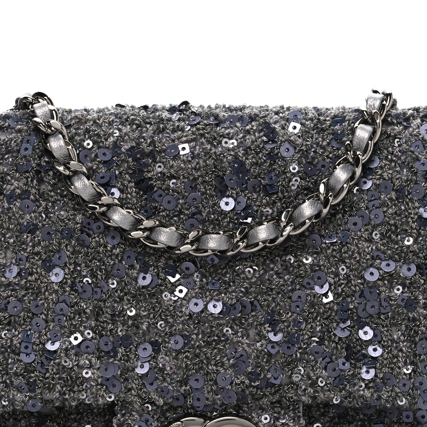 Chanel Sequin Quilted Small Single Flap Grey Dark Grey 8 of 10