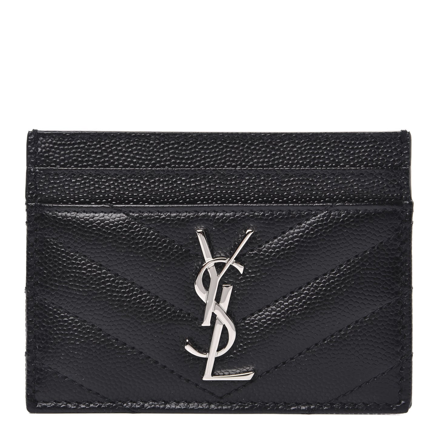 Grain De Poudre Matelasse Chevron Monogram Credit Card Case Black