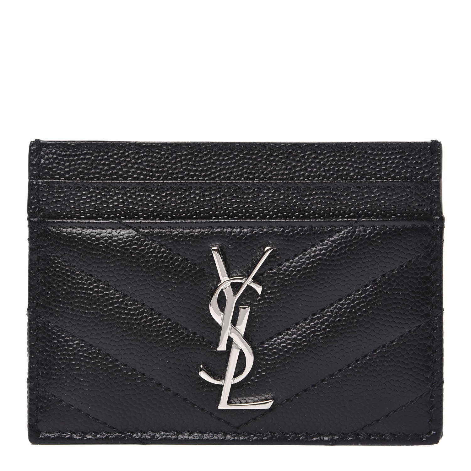 Saint Laurent Grain De Poudre Matelasse Chevron Monogram Credit Card Case Black 1 of 7