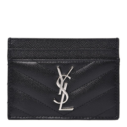 Saint Laurent Grain De Poudre Matelasse Chevron Monogram Credit Card Case Black 1 of 7