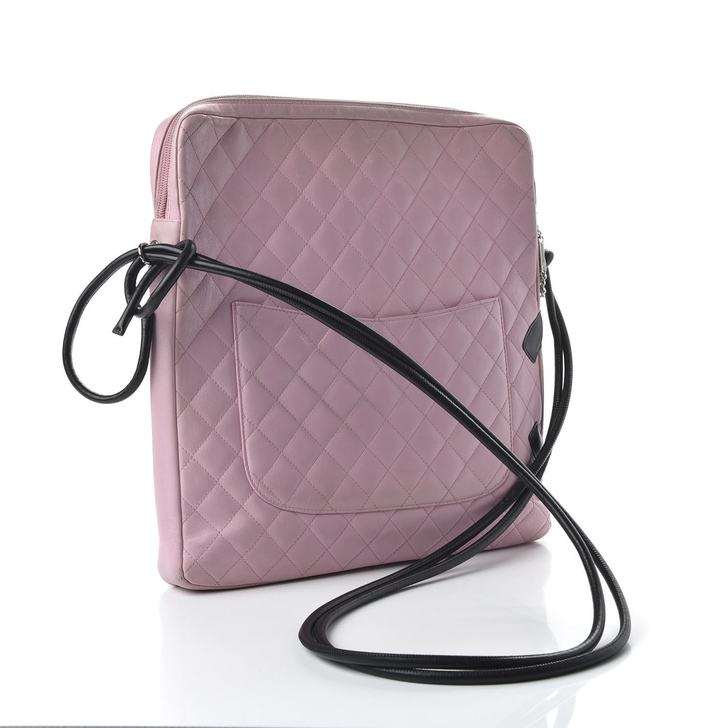 Calfskin Quilted Large Cambon Messenger Pink Black