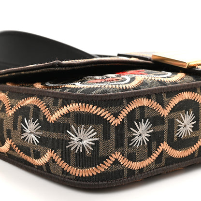 Fendi Fabric Jacquard FF 1974 Floral Embroidered Baguette Tobacco Moro Multicolor 9 of 10