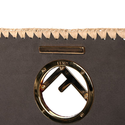 Fendi Vitello Century Raffia Snakeskin F is Fendi FF Woven Embroidered Kan I Shoulder Bag Black Natural 9 of 15