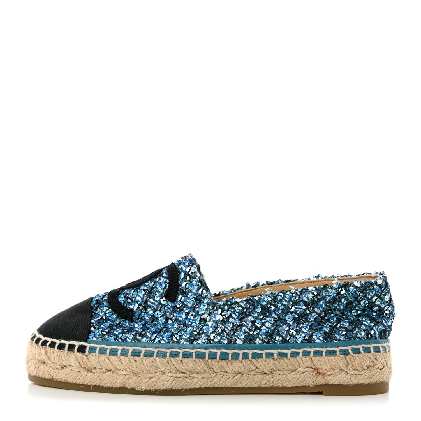 Metallic Tweed Sequin Grosgrain CC Espadrilles 35 Blue Black