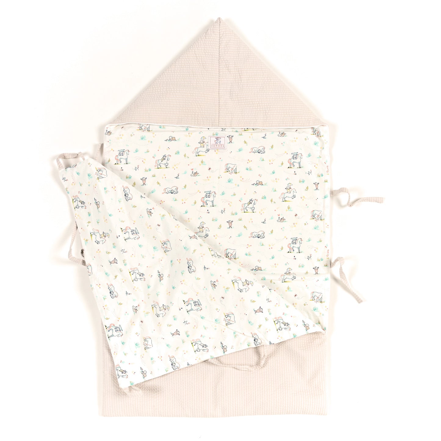 Cotton Poplin Embroidered Cabriole Baby Bunting Blanket Blanc Creme