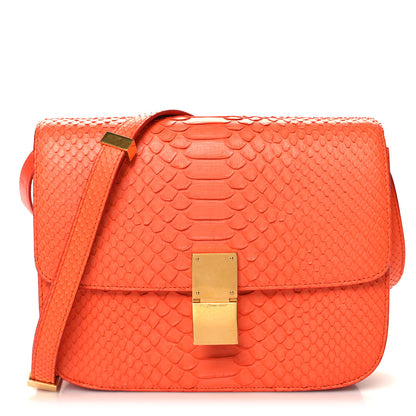 Celine Snakeskin Classic Box Flap Orange 1 of 10