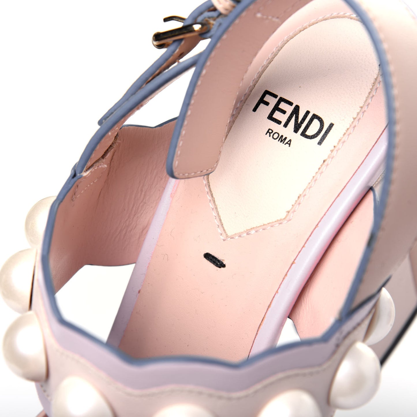 Calfskin Scalloped Pearl Studded Flower Embellished Platform Sandals 35 Beige Multicolor