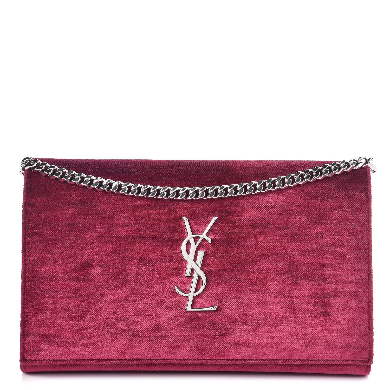Saint Laurent Textured Velour Monogram Chain Wallet Rose Wine 1 of 8
