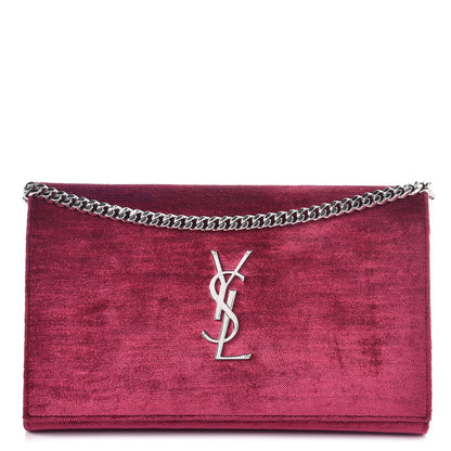 Saint Laurent Textured Velour Monogram Chain Wallet Rose Wine 1 of 8